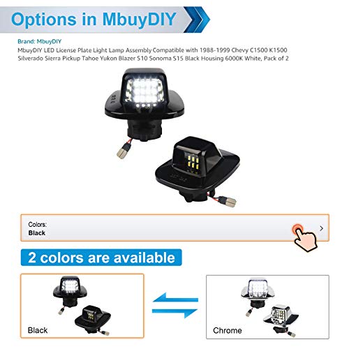 MbuyDIY LED License Plate Light Lamp Assembly Compatible with 1988-1999 Chevy C1500 K1500 Silverado Sierra Pickup Tahoe Yukon Blazer S10 Sonoma S15 Black Housing 6000K White, Pack of 2 - Image 2