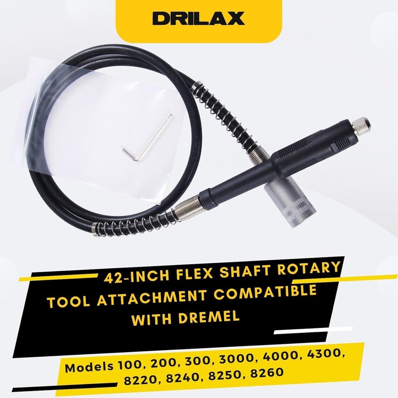 DRILAX 42" Flex Shaft Rotary Tool Attachment – Compatible with Dremel Flex Shaft Models 100, 200, 300, 3000, 4000, 4300, 8220, 8240, 8250, 8260 – Precision Extension Shaft for Carving & Engraving - Image 2