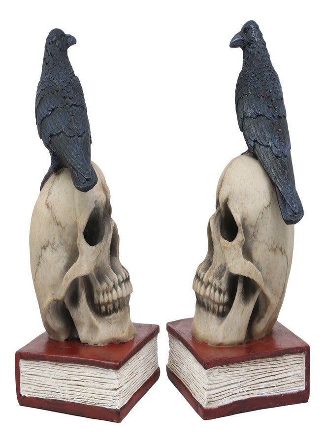 Ebros Gift Ebros Edgar Allan Poe Harbinger of Doom and Bad Omens Raven Crow Perching On Skull with Ancient Book Pair of Bookends Statue 7.5" Tall Bibliography Gothic Macabre Ossuary Figurine As Halloween Decor - Image 3