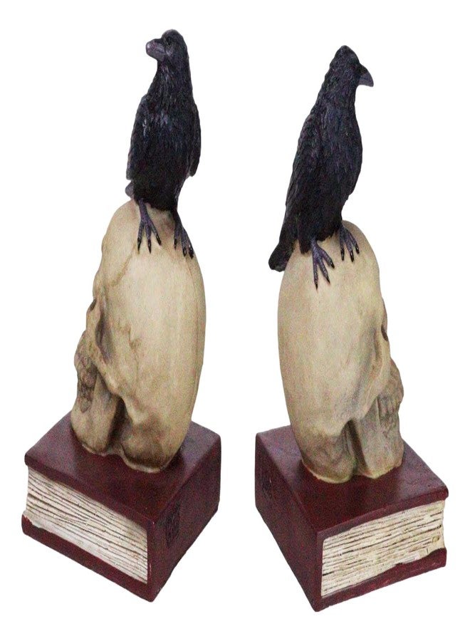 Ebros Gift Ebros Edgar Allan Poe Harbinger of Doom and Bad Omens Raven Crow Perching On Skull with Ancient Book Pair of Bookends Statue 7.5" Tall Bibliography Gothic Macabre Ossuary Figurine As Halloween Decor - Image 5