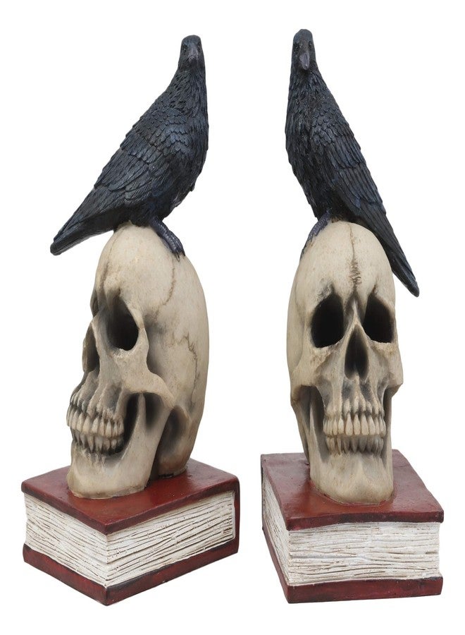 Ebros Gift Ebros Edgar Allan Poe Harbinger of Doom and Bad Omens Raven Crow Perching On Skull with Ancient Book Pair of Bookends Statue 7.5" Tall Bibliography Gothic Macabre Ossuary Figurine As Halloween Decor - Image 2