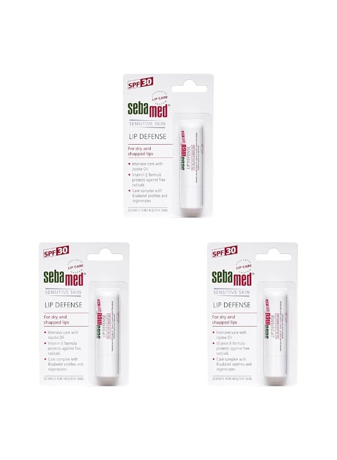 SebaMed Lip Defense Lip Balm With Spf 30 + Vit E | Regenerates Dry, Chapped Lips | Intensive Care With Vit E, Jojoba Oil & Chamomile | Clinically Tested | 4.8 Gm, White | Pack of 3 - Image 1
