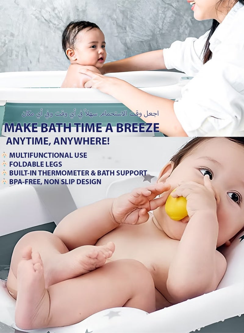 TOTOJOY Portable Baby Bathtub with Temperature Sensing  + Premium Bathmat Cushion  + Drain Hole + Secure Anti-Skid Base - Foldable Space-saving Durable Bathtub for Newborn Infants Toddlers Ages 0-24 Months Old, Grey - Image 3