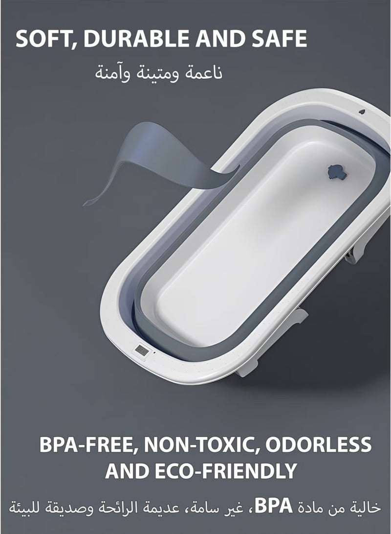 TOTOJOY Portable Baby Bathtub with Temperature Sensing  + Premium Bathmat Cushion  + Drain Hole + Secure Anti-Skid Base - Foldable Space-saving Durable Bathtub for Newborn Infants Toddlers Ages 0-24 Months Old, Grey - Image 5