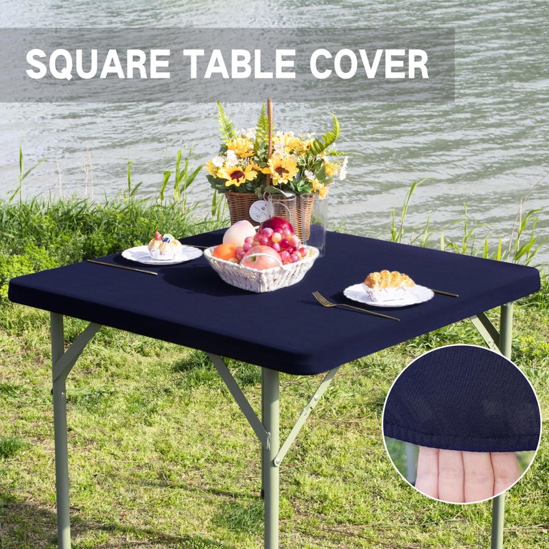 Nacuci Square Fitted Table Cover Elastic Tablecloth Stretch Spandex Table Top Cover Table Topper Cap for Dining Kitchen Home Party Navy 34X34 Inch - Image 3