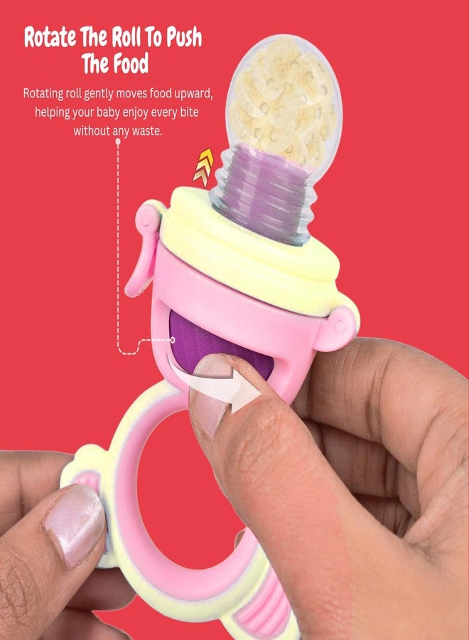 Tekme Silicone Food/Fruit Nibbler with Rotating Roll to Push Food, Baby Fruit Feeder Nibbler for 6 to 12 Months, Pacifier/Feeder/Teether for Baby & Infant (Yellow-Purple) - Image 2