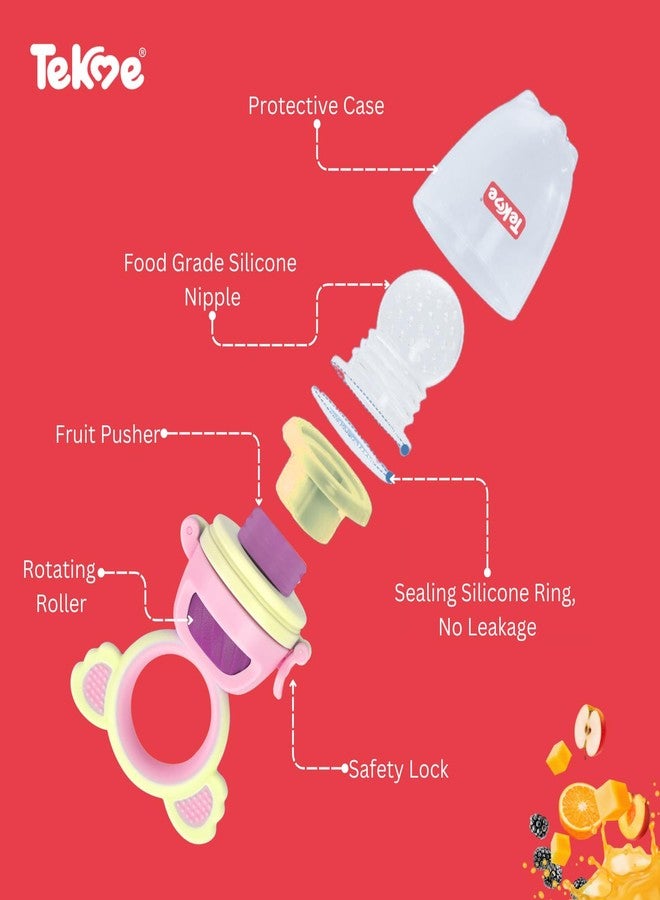 Tekme Silicone Food/Fruit Nibbler with Rotating Roll to Push Food, Baby Fruit Feeder Nibbler for 6 to 12 Months, Pacifier/Feeder/Teether for Baby & Infant (Yellow-Purple) - Image 3