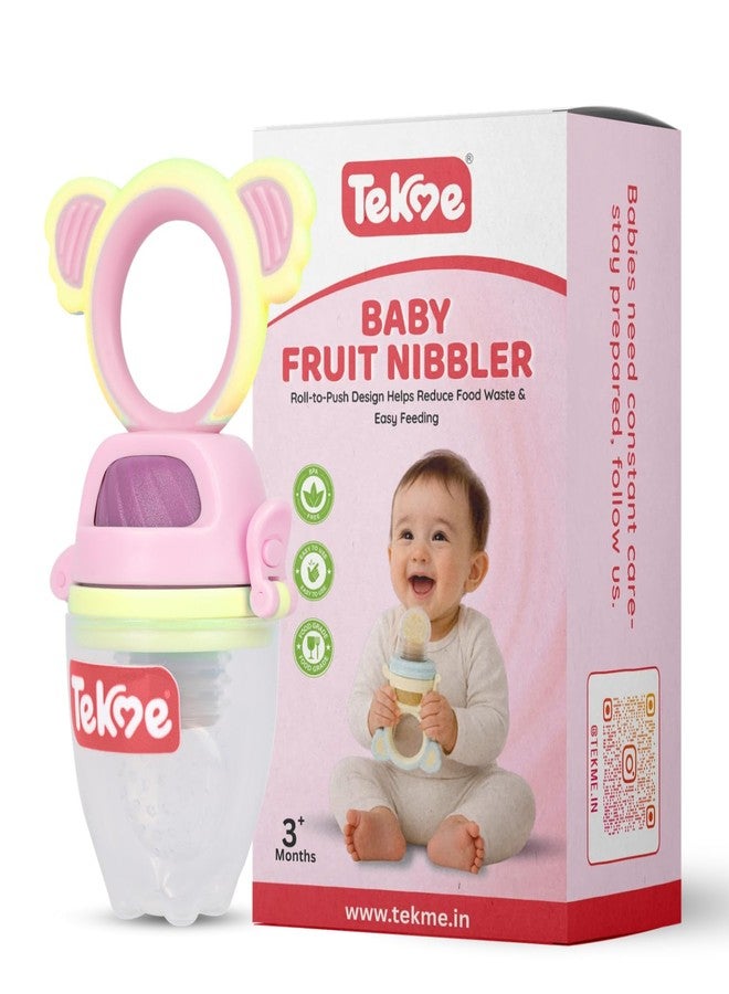 Tekme Silicone Food/Fruit Nibbler with Rotating Roll to Push Food, Baby Fruit Feeder Nibbler for 6 to 12 Months, Pacifier/Feeder/Teether for Baby & Infant (Yellow-Purple) - Image 1