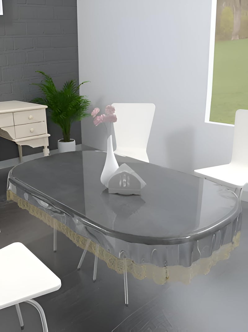 ans Transparent Plastic Oval Table Cover with Golden Lace Border 57x88 Inches | Waterproof PVC Dining Table Protector | 6-8 Seater Heavy Duty Clear Cover - Image 5