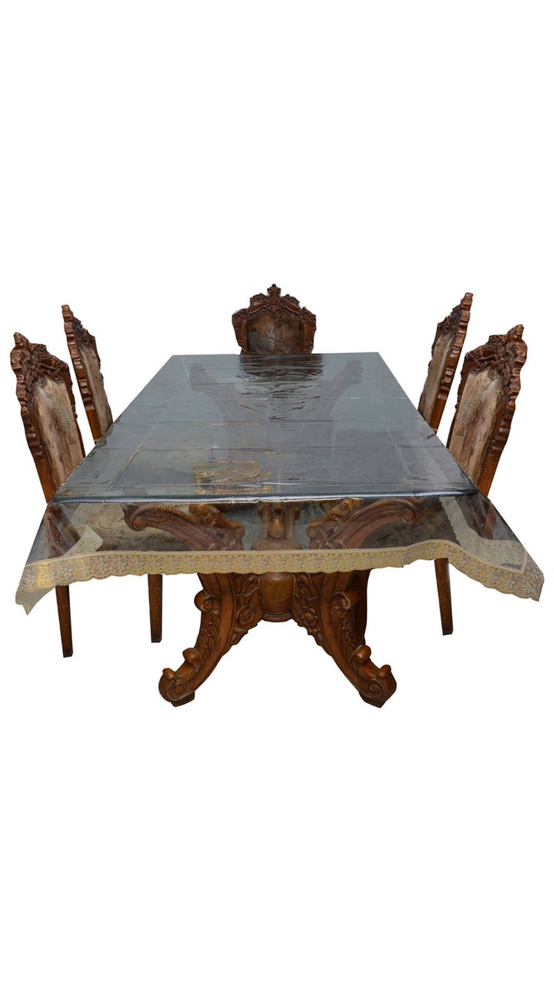 ans Transparent Plastic Oval Table Cover with Golden Lace Border 57x88 Inches | Waterproof PVC Dining Table Protector | 6-8 Seater Heavy Duty Clear Cover - Image 3
