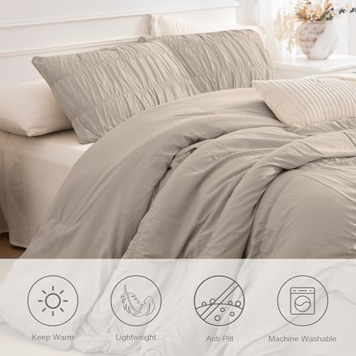 Masaca Oversized King Comforter 128x120Linen Like Textured Ruched Shabby Boho Chic Bedding Comforter Set3Pcs Extra Large King Size Ruffle Luxury Fluffy Bedroom Comforter Sets Lightweight - Image 3