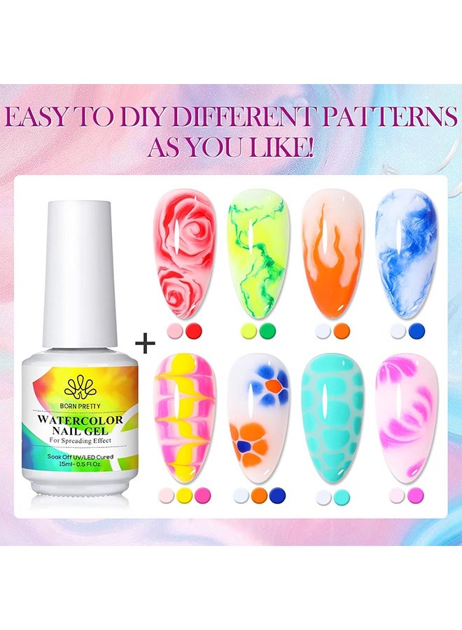 Born Pretty Watercolor Nail Gel 15ml, Nail Blooming Gel, Clear Clear UV Led Blossom Gel Polish for Spreading Effect Marble Natural Stone, Watercolor Floral Print Nail Art DIY Design Manicure - Image 2
