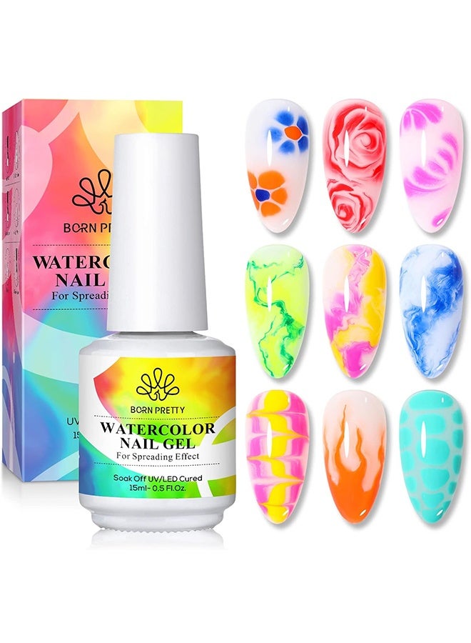 Born Pretty Watercolor Nail Gel 15ml, Nail Blooming Gel, Clear Clear UV Led Blossom Gel Polish for Spreading Effect Marble Natural Stone, Watercolor Floral Print Nail Art DIY Design Manicure - Image 1