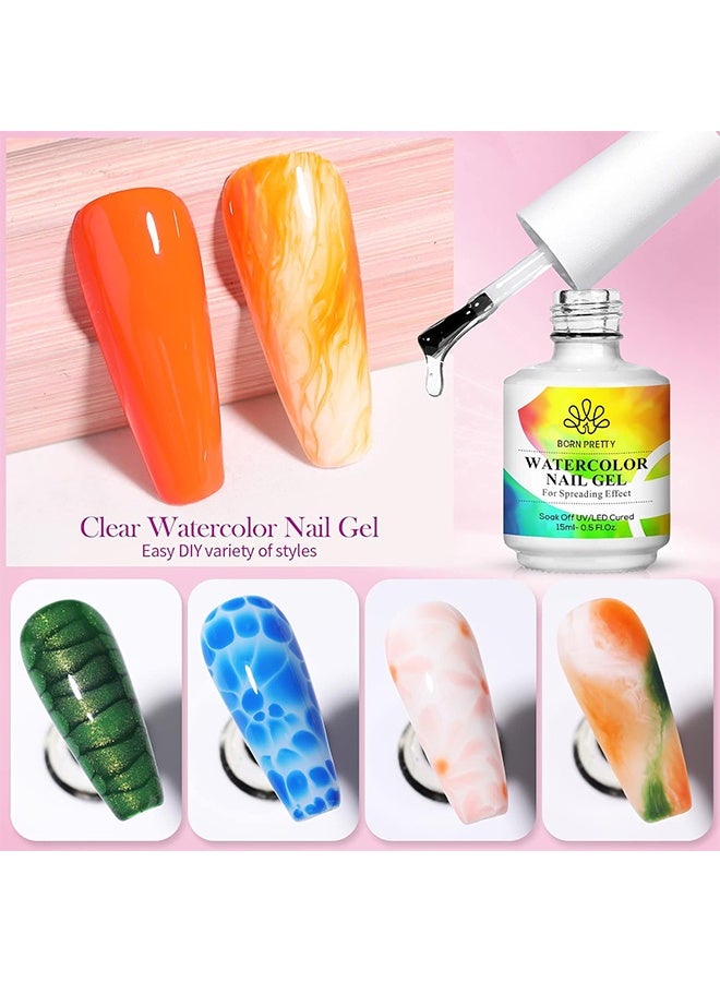 Born Pretty Watercolor Nail Gel 15ml, Nail Blooming Gel, Clear Clear UV Led Blossom Gel Polish for Spreading Effect Marble Natural Stone, Watercolor Floral Print Nail Art DIY Design Manicure - Image 4