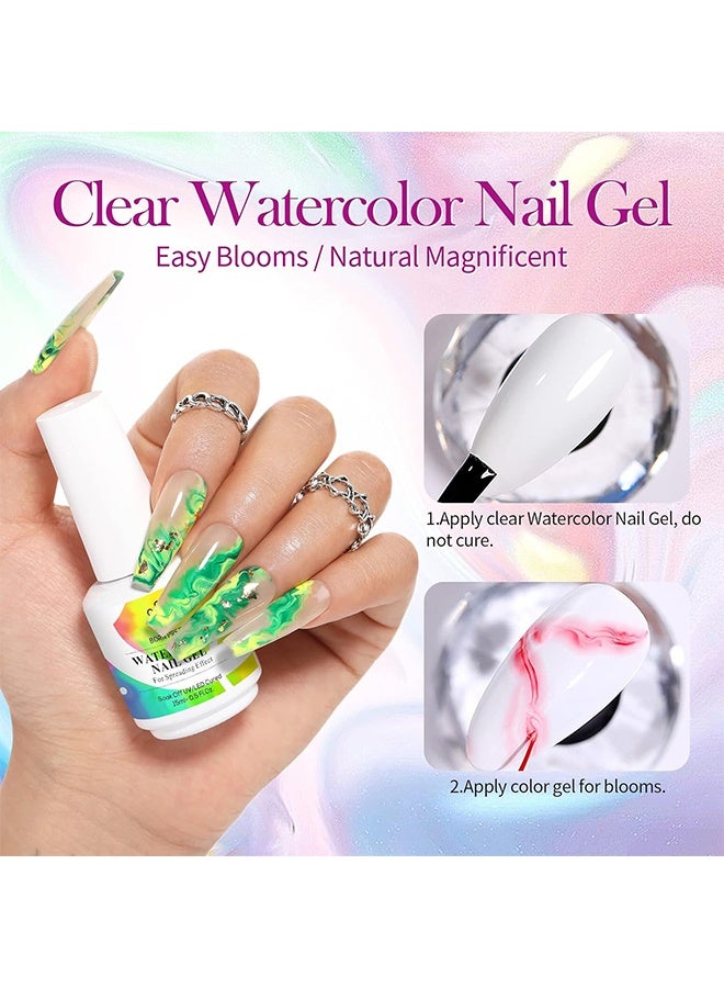 Born Pretty Watercolor Nail Gel 15ml, Nail Blooming Gel, Clear Clear UV Led Blossom Gel Polish for Spreading Effect Marble Natural Stone, Watercolor Floral Print Nail Art DIY Design Manicure - Image 3