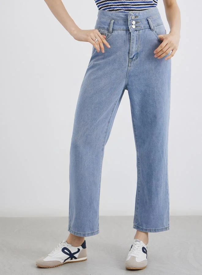 تايك تو Take Two Mid Rise Regular Fit  Jeans with Waist Buttons Details