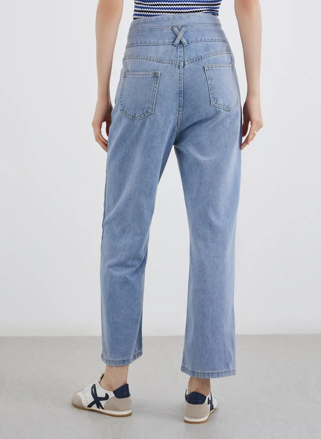 Take Two Take Two Mid Rise Regular Fit  Jeans with Waist Buttons Details
