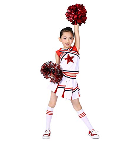 LOLANTA Little Girls Cheerleader Uniform Outfit Cheerleading Costume Fun Varsity Brand Youth Red White Red 6X7