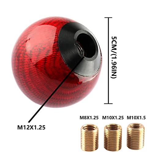 YIUIY Round Ball Shift Knob 5 6 Speed Carbon Fiber Gear Shifter Knob for Manual Automatic Vehicles with Adapters M12x1.25 M8x1.25, M10x1.25, M10x1.5 (Red) - Image 2