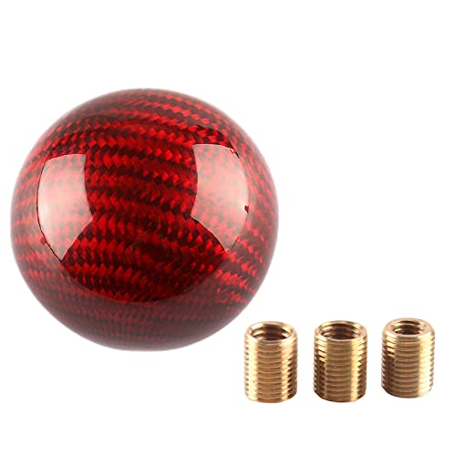 YIUIY Round Ball Shift Knob 5 6 Speed Carbon Fiber Gear Shifter Knob for Manual Automatic Vehicles with Adapters M12x1.25 M8x1.25, M10x1.25, M10x1.5 (Red) - Image 1