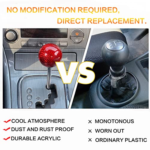 YIUIY Round Ball Shift Knob 5 6 Speed Carbon Fiber Gear Shifter Knob for Manual Automatic Vehicles with Adapters M12x1.25 M8x1.25, M10x1.25, M10x1.5 (Red) - Image 4