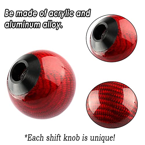 YIUIY Round Ball Shift Knob 5 6 Speed Carbon Fiber Gear Shifter Knob for Manual Automatic Vehicles with Adapters M12x1.25 M8x1.25, M10x1.25, M10x1.5 (Red) - Image 3