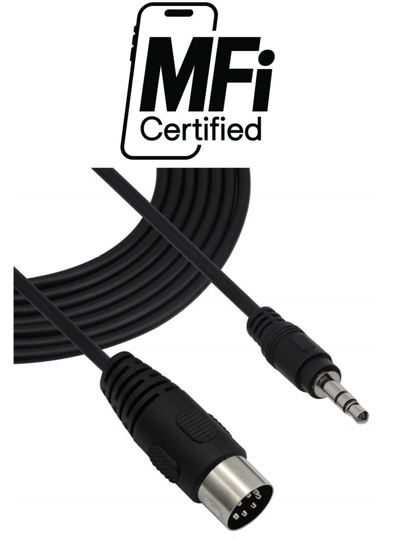 Din 7 Pin Cable 10 FT,7 Pin Din Midi Male to 3.5mm TRS Stereo Male Audio Conversion Line,Compatible MP3,PC, Any Other Stereo Device with Din 7 Connection