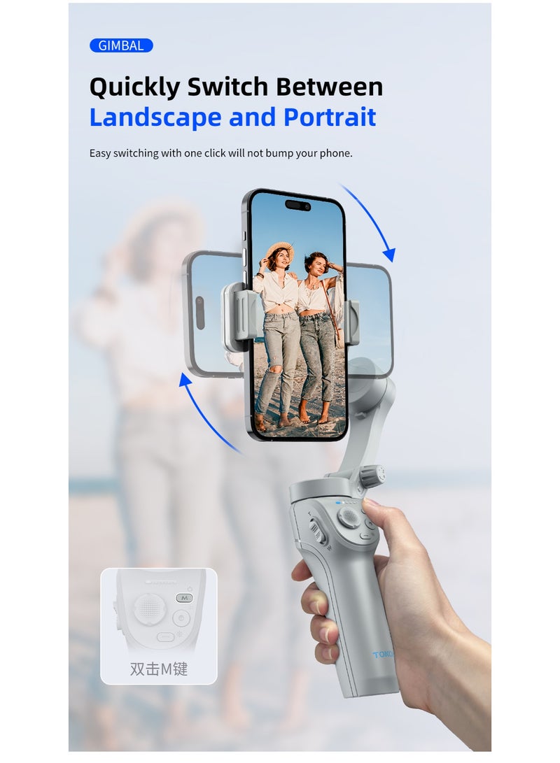 TOKQI Gimbal Stabilizer for Smartphones, 3-axis Phone Gimbal for Android & iPhone, Phone Stabilizer for Video Recording with Face/Object Tracking - Image 2