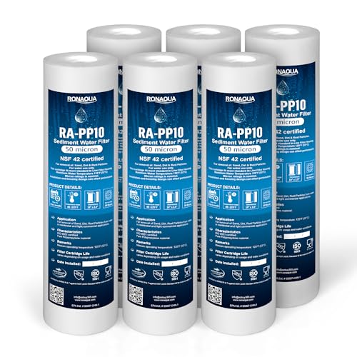 Ronaqua 50 Micron Sediment Water Filter Cartridge 10"x2.5", NSF Certified, 4-Layer Filtration for any 10-inch RO Units & Whole House Systems, Compatible with Culligan P5, AP110, WHKF-GD05, 6 Pack - Image 2