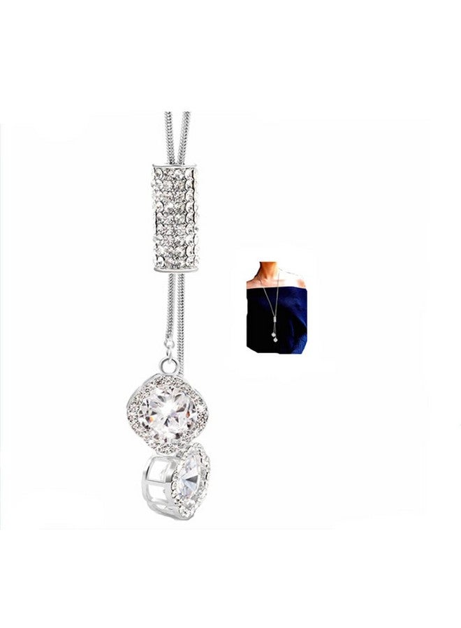 Sither Cathercing Flower Rhinestone Pendant Long Necklace For Women Sweater Chain Statement Necklace Choker Adjustable Elegant Jewelry Accessories Dressy Collocation Winter Evening Party Wedding - Image 1