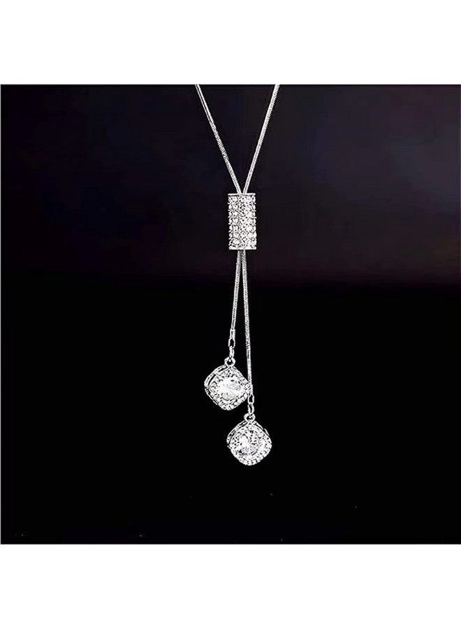 Sither Cathercing Flower Rhinestone Pendant Long Necklace For Women Sweater Chain Statement Necklace Choker Adjustable Elegant Jewelry Accessories Dressy Collocation Winter Evening Party Wedding - Image 4