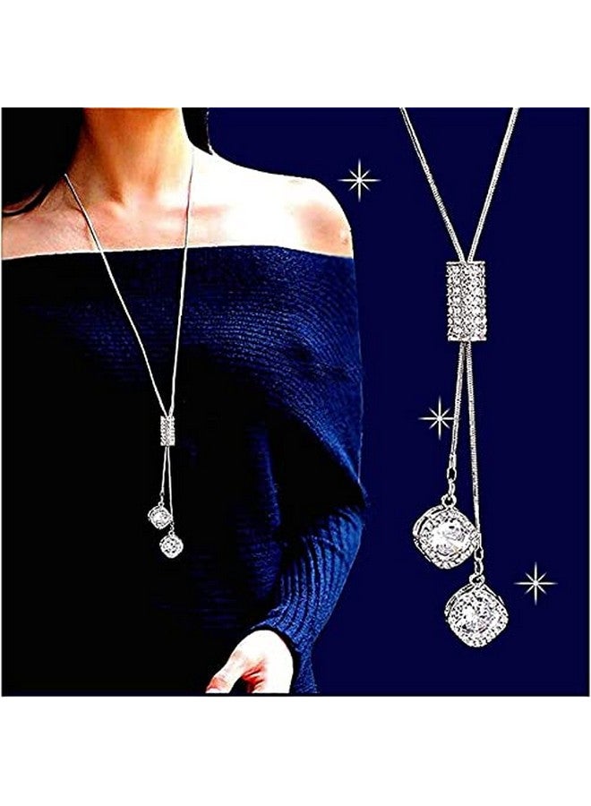 Sither Cathercing Flower Rhinestone Pendant Long Necklace For Women Sweater Chain Statement Necklace Choker Adjustable Elegant Jewelry Accessories Dressy Collocation Winter Evening Party Wedding - Image 2