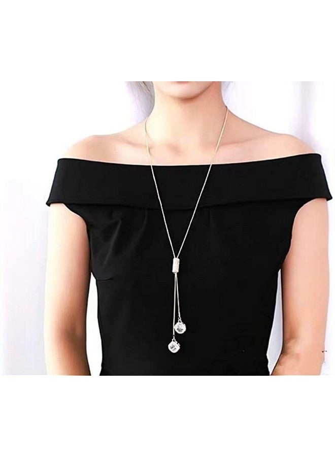 Sither Cathercing Flower Rhinestone Pendant Long Necklace For Women Sweater Chain Statement Necklace Choker Adjustable Elegant Jewelry Accessories Dressy Collocation Winter Evening Party Wedding - Image 3