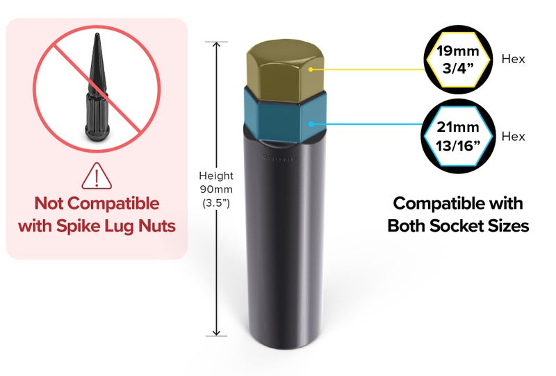 StanceMagic Small 6 Point Spline Drive Tuner Replacement Socket Key Tool for Aftermarket Six-Spline Wheel Lock Lug Nuts - 17.6mm Inner Diameter - 19mm 3/4 21mm 13/16 Hex Socket Wrench - Black - Image 4