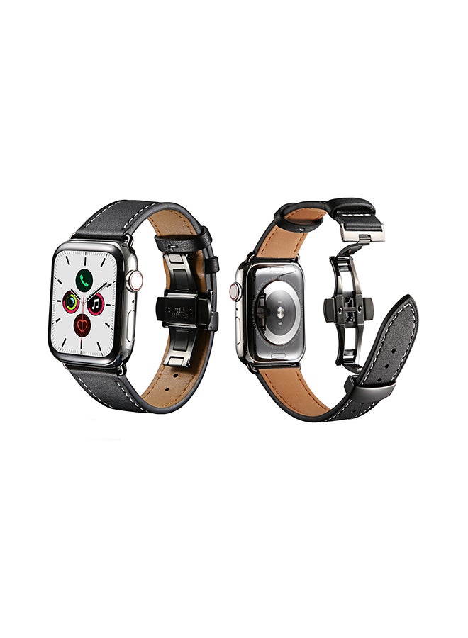 Perfii Genuine Leather Replacement Band for Apple Watch 40mm/38mm Series 5/4/3/2/1 Black - Image 2