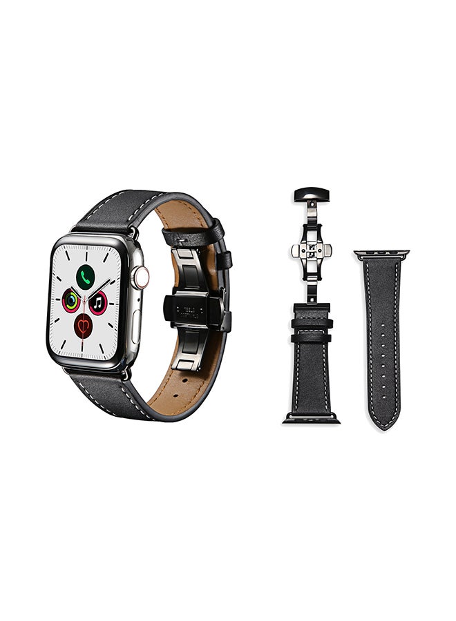 Perfii Genuine Leather Replacement Band for Apple Watch 40mm/38mm Series 5/4/3/2/1 Black - Image 1