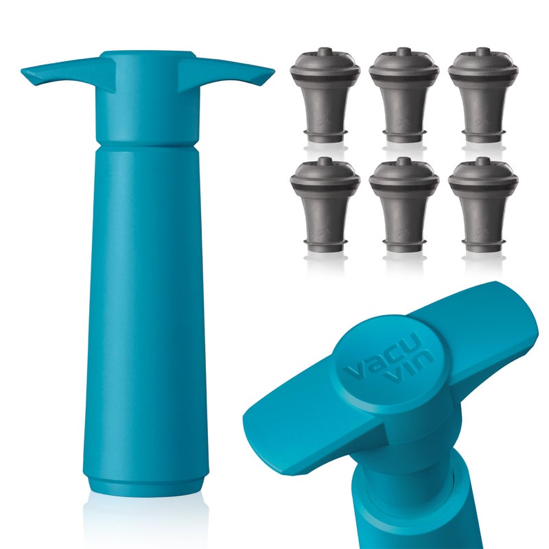 Vacu Vin Wine Saver Pump Blue with Vacuum Wine Stopper  Keep Your Wine Fresh for up to 10 Days  1 Pump 6 Stoppers  Reusable  Made in the Netherlands