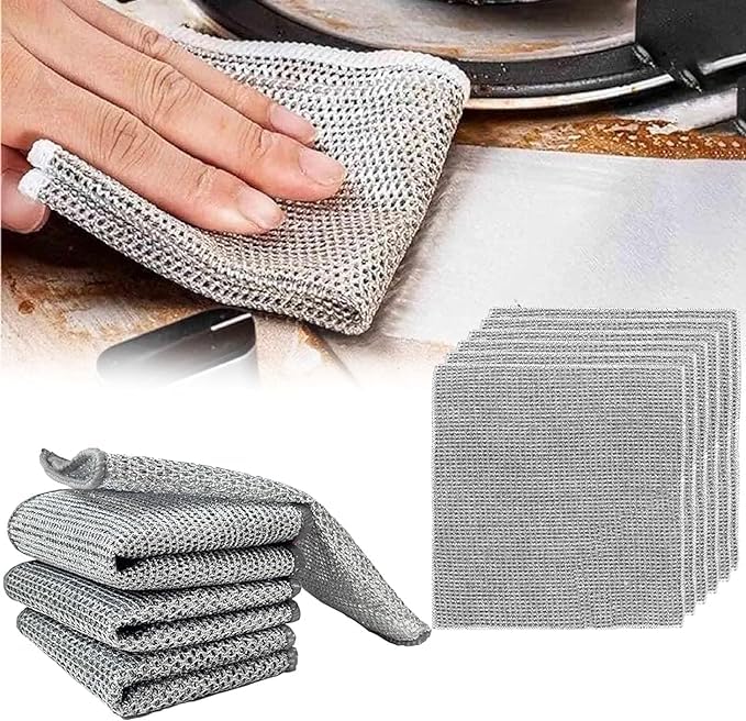 I K IMPEX 6 Pack Wire Dishwashing Rags for Wet and Dry Stainless Steel Scrubber for Utensils Non-Scratch Multipurpose Wire Dishcloth for Washing Dishes Sinks Counters Easy Rinsing Machine Washable - Image 1