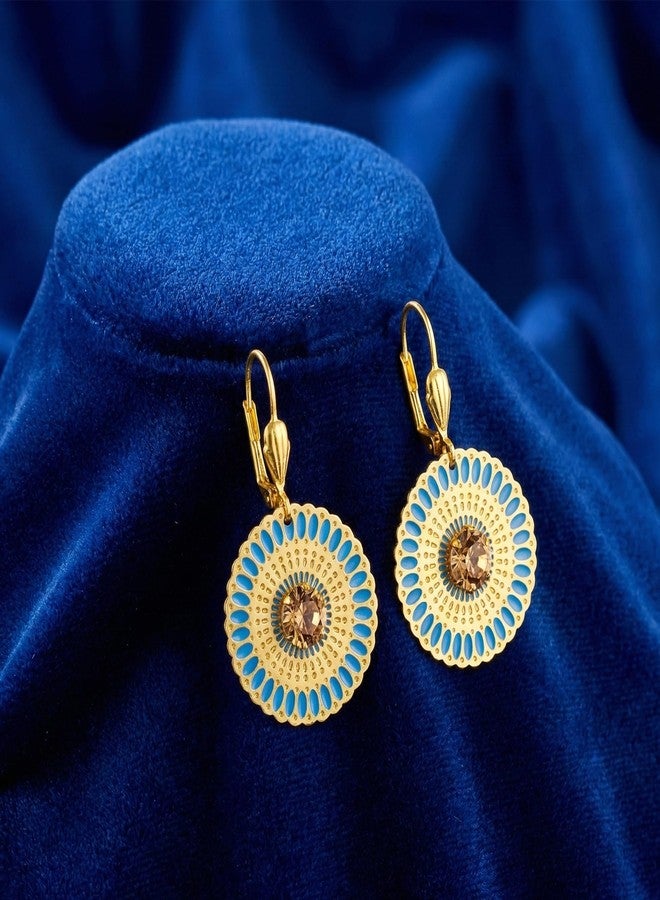 Jfl Jewellery For Less Traditional Ethnic One Gram Gold Plated Diamond Fancy & Shinning Designer Sky Blue Color Earring for Women & Girls. - Image 5