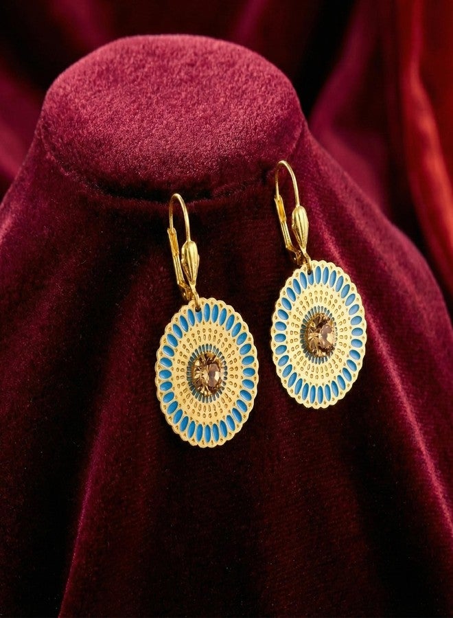 Jfl Jewellery For Less Traditional Ethnic One Gram Gold Plated Diamond Fancy & Shinning Designer Sky Blue Color Earring for Women & Girls. - Image 3