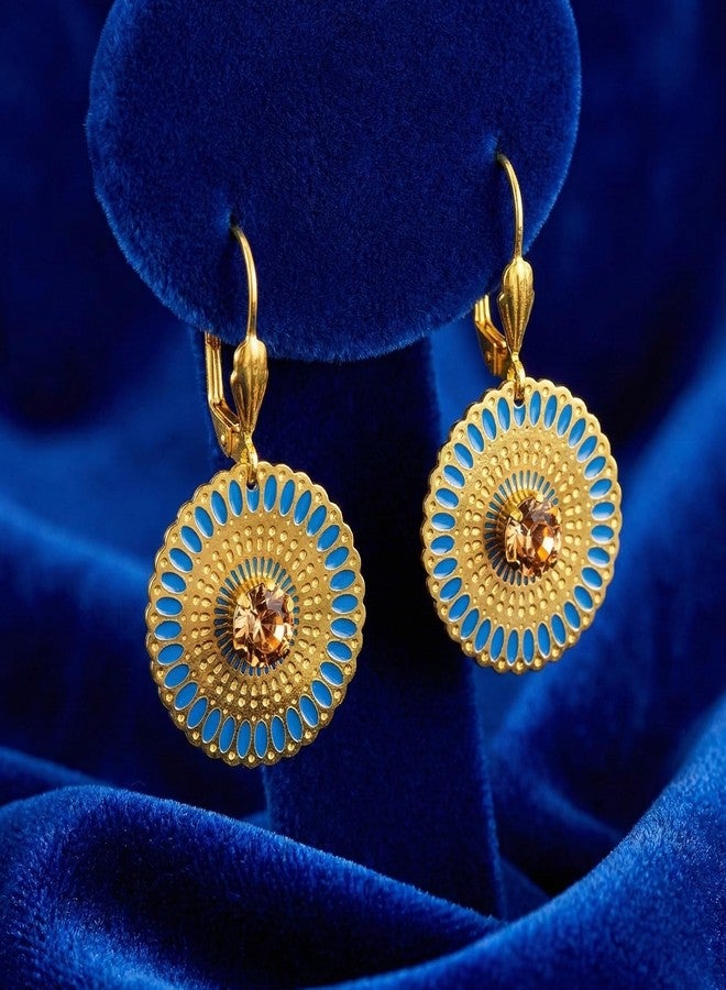 Jfl Jewellery For Less Traditional Ethnic One Gram Gold Plated Diamond Fancy & Shinning Designer Sky Blue Color Earring for Women & Girls. - Image 2
