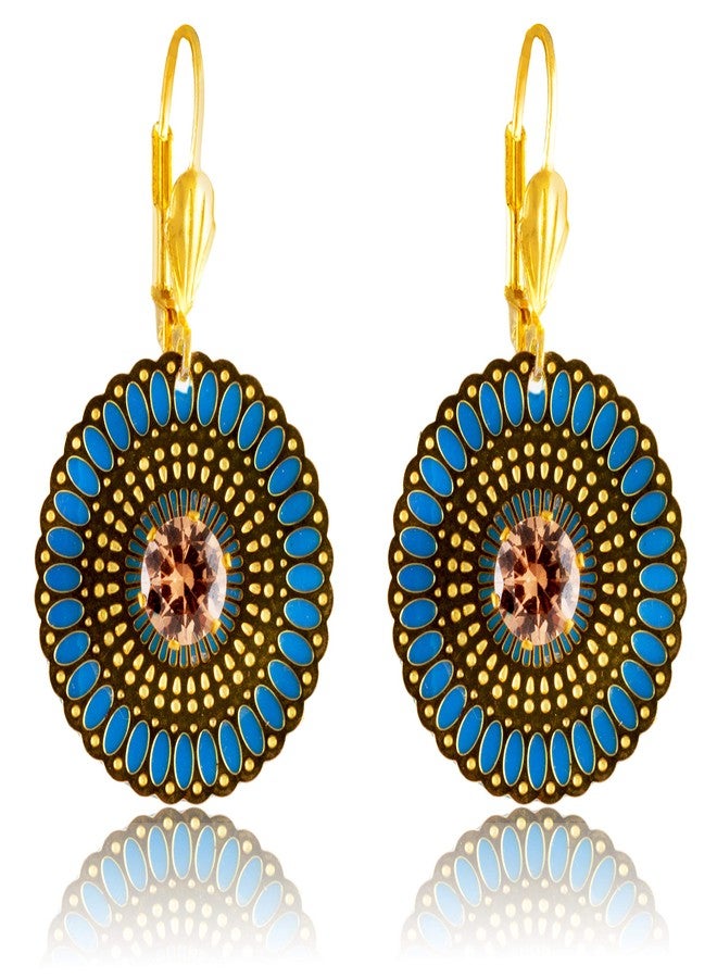 Jfl Jewellery For Less Traditional Ethnic One Gram Gold Plated Diamond Fancy & Shinning Designer Sky Blue Color Earring for Women & Girls. - Image 1