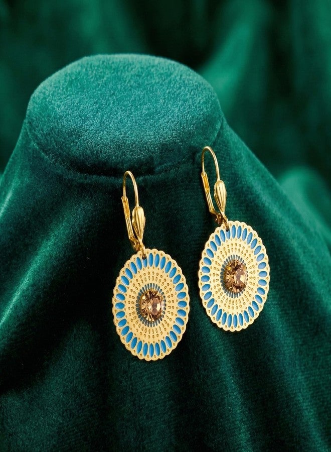 Jfl Jewellery For Less Traditional Ethnic One Gram Gold Plated Diamond Fancy & Shinning Designer Sky Blue Color Earring for Women & Girls. - Image 4
