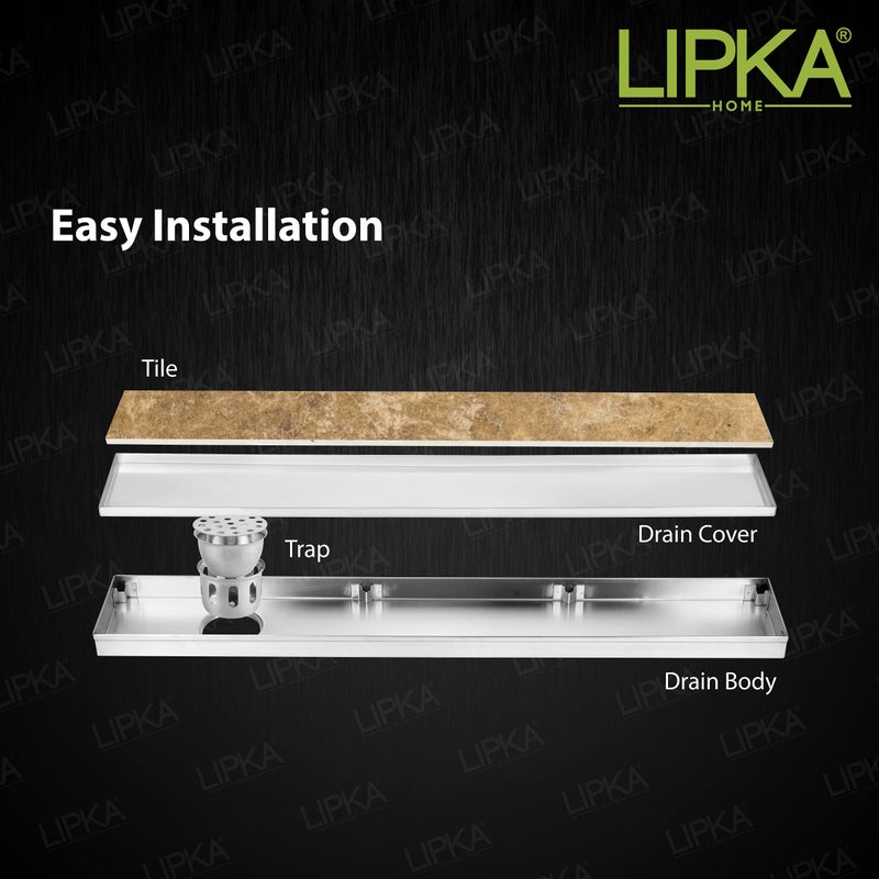 LIPKA Shower Drain 48 x 4 Inches with Tile Insert 2-in 1 Panel | AISI 304 Stainless Steel |Linear Drain Shower Water Drain Channel/Invisible Waste Water Floor Drain with Side Hole & Cockroach Trap - Image 4