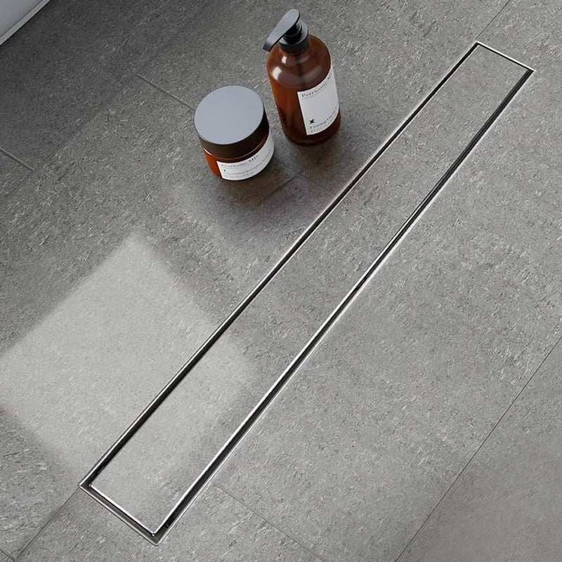LIPKA Shower Drain 48 x 4 Inches with Tile Insert 2-in 1 Panel | AISI 304 Stainless Steel |Linear Drain Shower Water Drain Channel/Invisible Waste Water Floor Drain with Side Hole & Cockroach Trap - Image 1