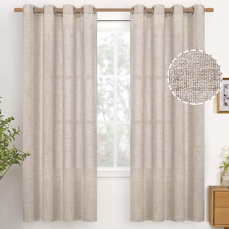 YoungsTex Natural Linen Curtains 72 Inch Long 2 Panels for Living Room, Light Filtering Drapes Textured with Bronze Grommet for Bedroom Country Decorative Burlap, 52 X 72 Inch - Image 1