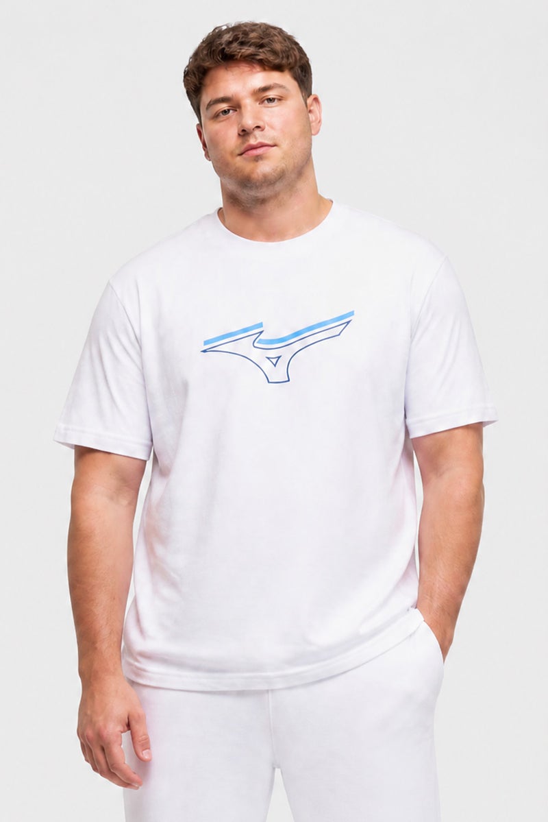 Mizuno Men Sportswear Fit Short Sleeve Outdoor T-Shirt, White - Image 1