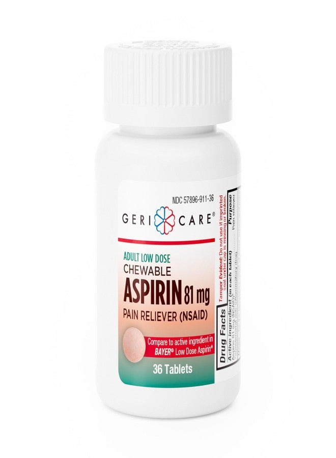 GeriCare Low Dose Adult Chewable Aspirin 81mg, Pain Reliever, Fever Reducer, 36 Count (Pack of 2) - Image 1