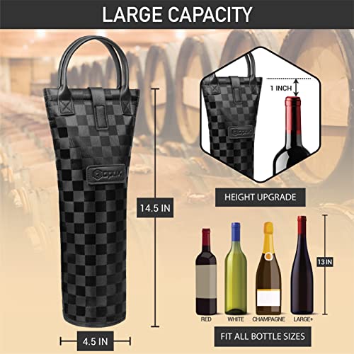 opux Wine Bag Single Bottle Carrier Tote, Insulated Travel Wine Cooler Bag for Picnic Beach Gift, Thermal Padded Portable One Bottle Holder Carrying Case for Women Men Wine Lovers, Black Square - Image 3
