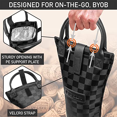 opux Wine Bag Single Bottle Carrier Tote, Insulated Travel Wine Cooler Bag for Picnic Beach Gift, Thermal Padded Portable One Bottle Holder Carrying Case for Women Men Wine Lovers, Black Square - Image 4